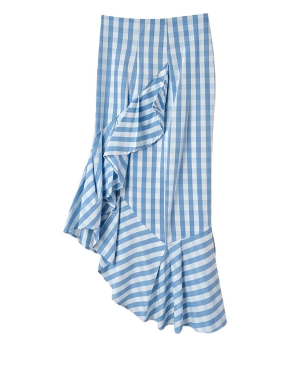 Blue And White Gingham Asymmetrical Skirt W 26 XS Small